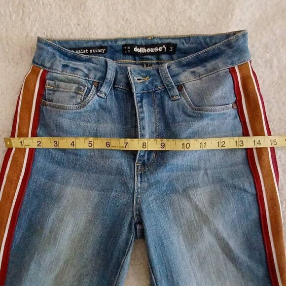 Dollhouse Juniors Side Stripe Skinny Ankle Denim Blue Jeans - Picture 7 of 10